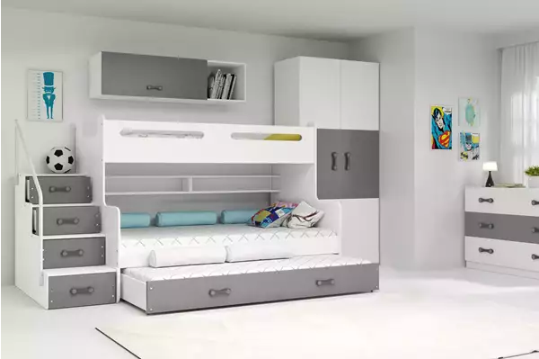 Visualisering av Trebädds ungdomssäng MAX 3 120X200 med madrass och låda, grafit Visualisering av Trebädds ungdomssäng MAX 3 120X200 med madrass och låda, grafit
