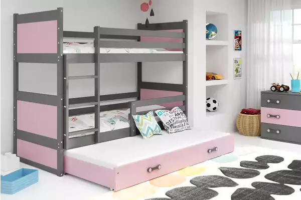 Visualisering av Trebädds ungdomssäng RICO 90X190 med låda, grafit/rosa