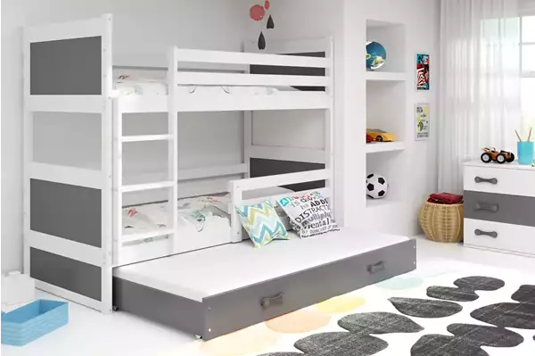 Visualisering av Trebädds ungdomssäng RICO 90X190 med låda, vit/grafit Visualisering av Trebädds ungdomssäng RICO 90X190 med låda, vit/grafit