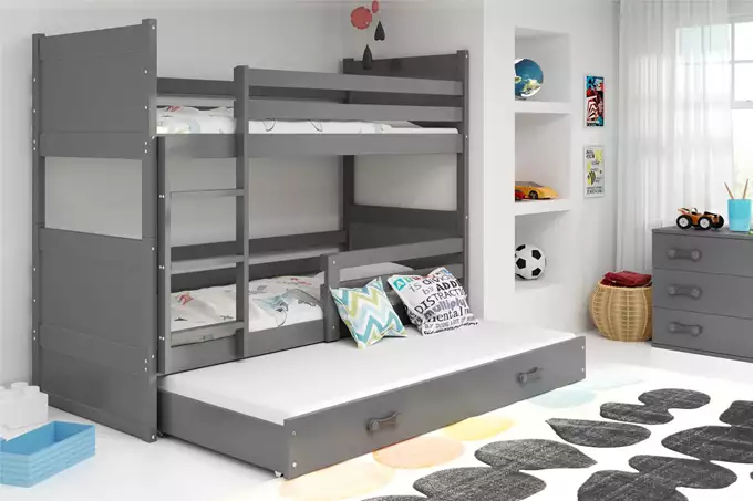 Visualisering av Trebädds ungdomssäng RICO 90X190 med madrass och låda, grafit