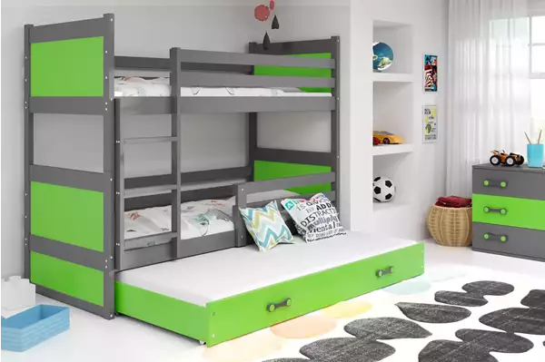 Visualisering av Trebädds ungdomssäng RICO 90x200 med låda, grafit/grön Visualisering av Trebädds ungdomssäng RICO 90x200 med låda, grafit/grön