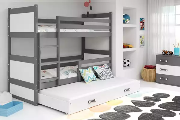 Visualisering av Trebädds ungdomssäng RICO 90X200 med låda, grafit/vit