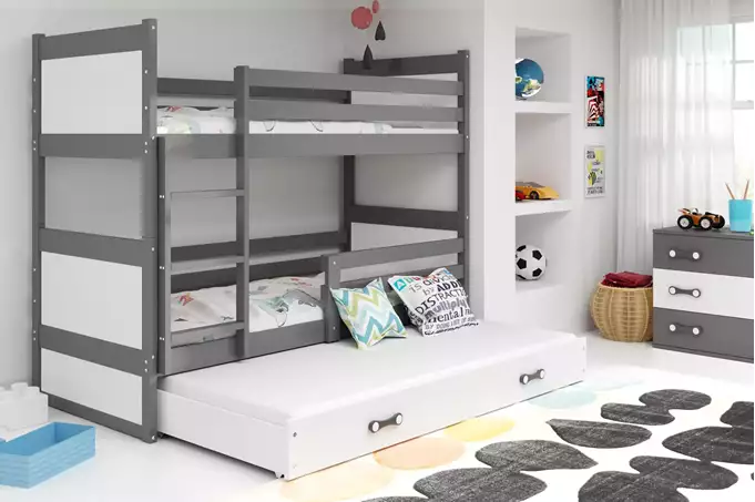 Visualisering av Trebädds ungdomssäng RICO 90X200 med låda, grafit/vit