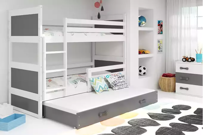 Visualisering av Trebädds ungdomssäng RICO 90X200 med låda, vit/grafit