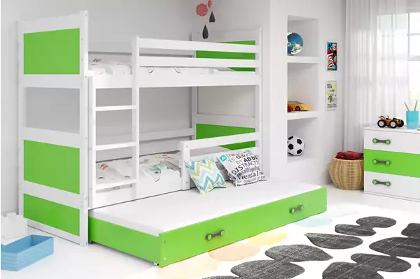 Visualisering av Trebädds ungdomssäng RICO 90x200 med låda, vit/grön