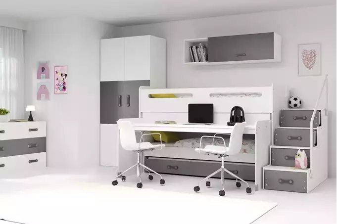 Visualisering av Trebäddsungdomssäng MAX 1 80X200 med skrivbord, grafit