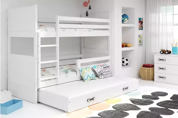 Visualisering av Trebäddsungdomssäng RICO 90X200 med låda, vit Visualisering av Trebäddsungdomssäng RICO 90X200 med låda, vit
