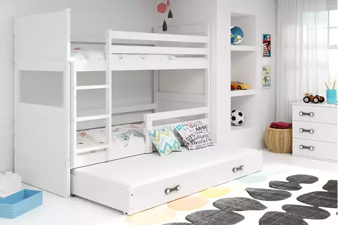 Visualisering av Trebäddsungdomssäng RICO 90X200 med låda, vit