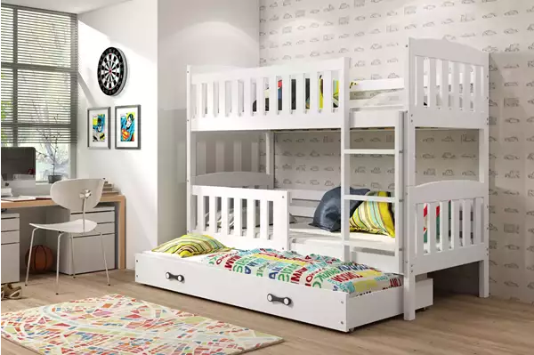 Visualisering av Tredubbels juniorsäng KUBUŚ 90X200 med låda, vit