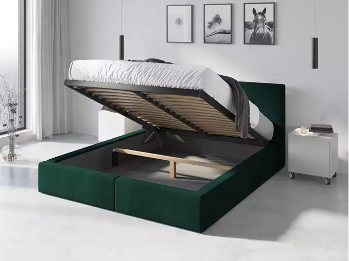 Visualisering för Uppklädd säng 120x200 – Hilton med förvaringsutrymme, grön