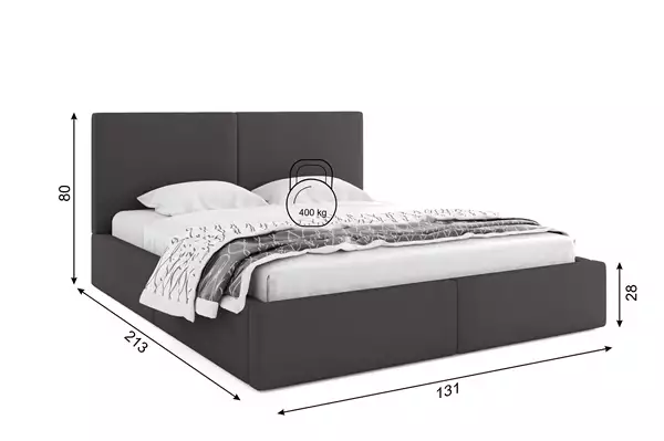 Mått och specifikationer för Uppklädd säng 120x200 Hilton, grafit