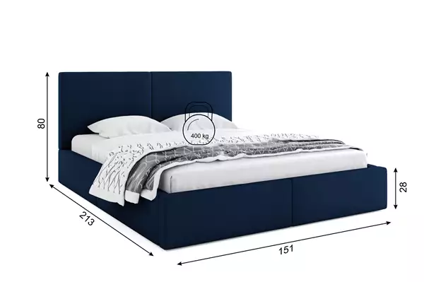 Mått och specifikationer för Uppklädd säng 140x200 – Hilton med förvaringsutrymme, bla