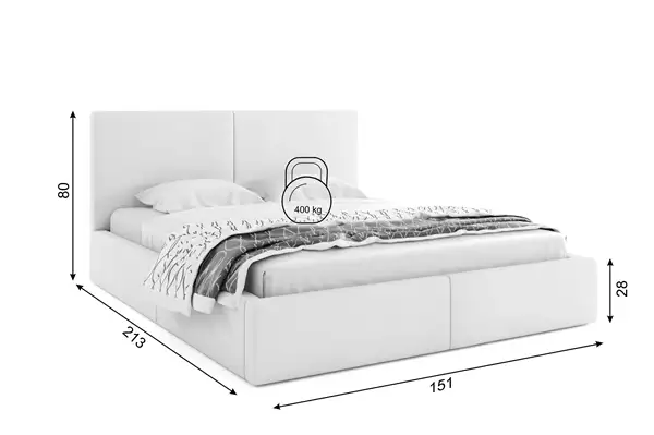 Mått och specifikationer för Uppklädd säng 140x200 – Hilton med förvaringsutrymme, vit