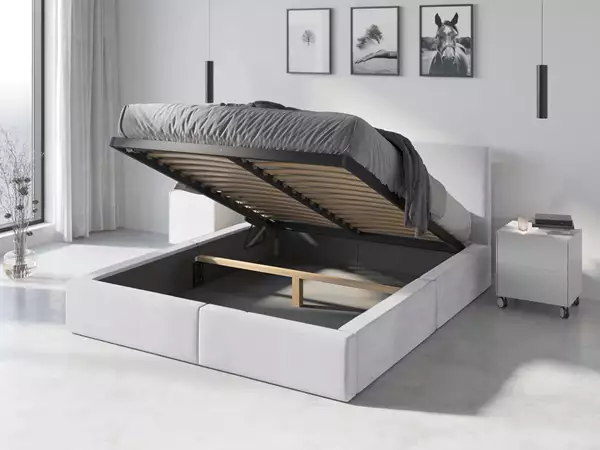 Visualisering för Uppklädd säng 140x200 – Hilton med förvaringsutrymme, vit