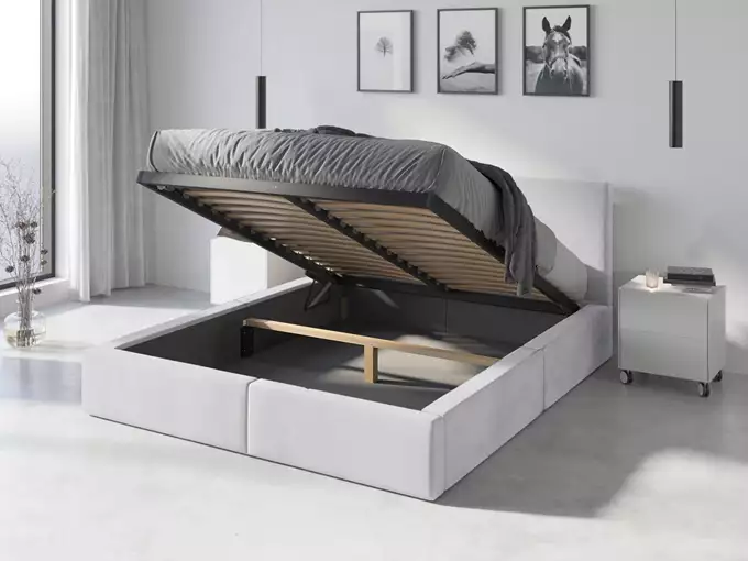 Visualisering för Uppklädd säng 140x200 – Hilton med förvaringsutrymme, vit