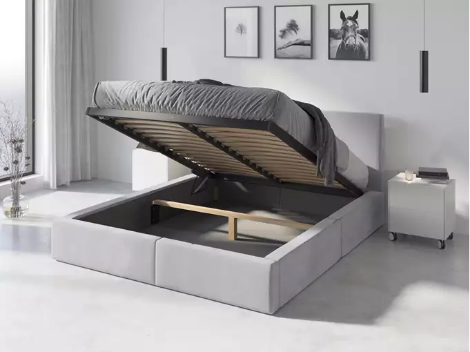 Visualisering för Uppklädd säng 160x200 – Hilton med förvaringsutrymme, gra