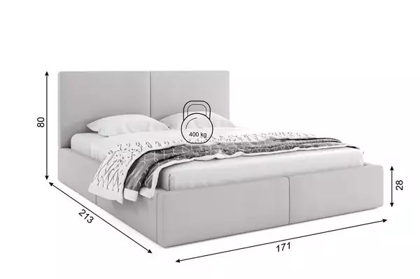 Mått och specifikationer för Uppklädd säng 160x200 Hilton, gra