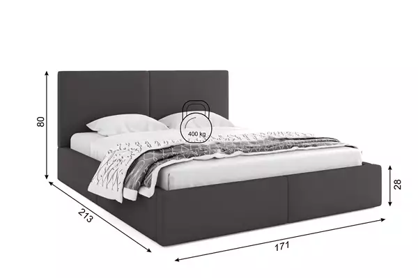 Mått och specifikationer för Uppklädd säng 160x200 Hilton, grafit Mått och specifikationer för Uppklädd säng 160x200 Hilton, grafit