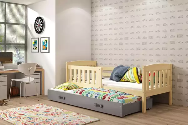 Visualisering av Utdragbar juniorsäng KUBUŚ 90X190 med låda, furu/grafit Visualisering av Utdragbar juniorsäng KUBUŚ 90X190 med låda, furu/grafit