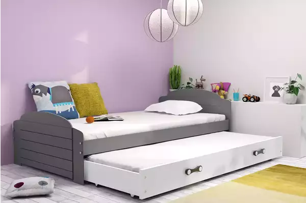 Visualisering av Utdragbar juniorsäng LILI 90X200 med låda, grafit/vit