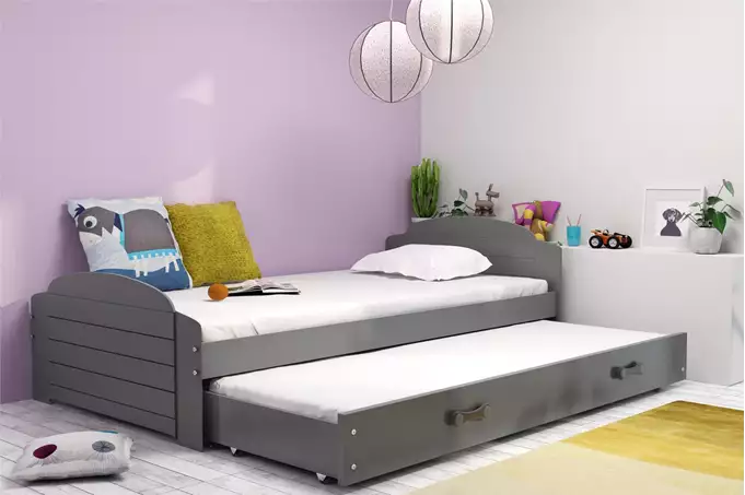 Visualisering av Utdragbar tonårssäng LILI 90X200 med madrass och låda, grafit