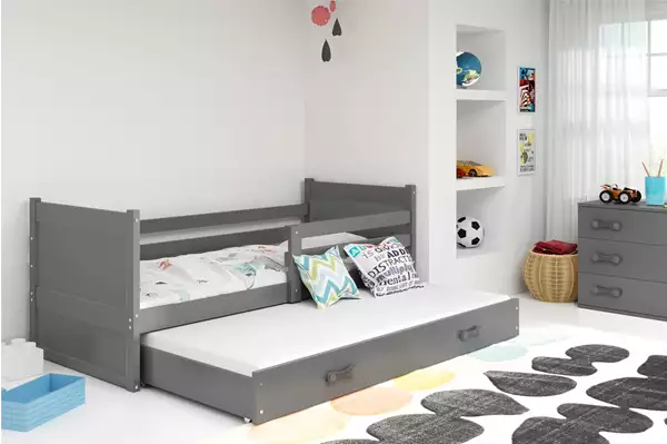 Visualisering av Utdragbar tonårssäng RICO 90X200 med madrass och låda, grafit Visualisering av Utdragbar tonårssäng RICO 90X200 med madrass och låda, grafit