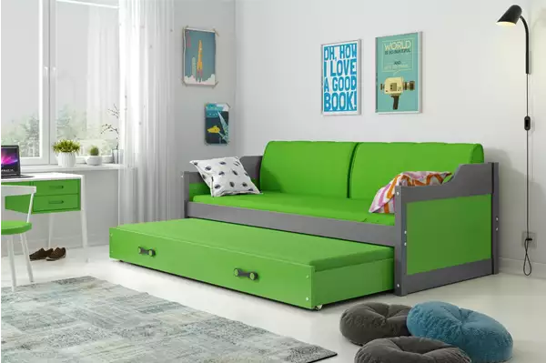 Visualisering av Utdragbar ungdomssäng DAWID 90X200 med madrass och låda, grafit/grön Visualisering av Utdragbar ungdomssäng DAWID 90X200 med madrass och låda, grafit/grön