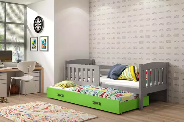 Visualisering av Utdragbar ungdomssäng KUBUŚ 90X200 med låda, grafit/grön Visualisering av Utdragbar ungdomssäng KUBUŚ 90X200 med låda, grafit/grön