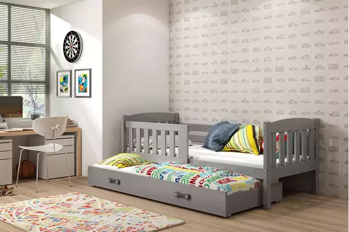 Visualisering av Utdragbar ungdomssäng KUBUŚ 90X200 med låda, grafit