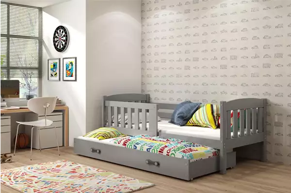 Visualisering av Utdragbar ungdomssäng KUBUŚ 90X200 med madrass och låda, grafitfärgad