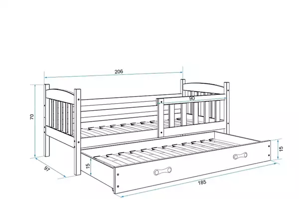 Storlek på Utdragbar ungdomssäng KUBUŚ 90x200 med madrass och låda, vit