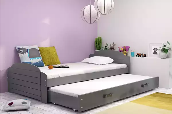Visualisering av Utdragbar ungdomssäng LILI 90X200 med låda, grafit Visualisering av Utdragbar ungdomssäng LILI 90X200 med låda, grafit