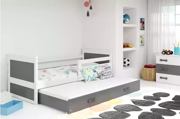 Visualisering av Utdragbar ungdomssäng RICO 80X190 med låda, vit/grafit