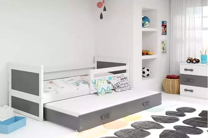Visualisering av Utdragbar ungdomssäng RICO 80X190 med låda, vit/grafit