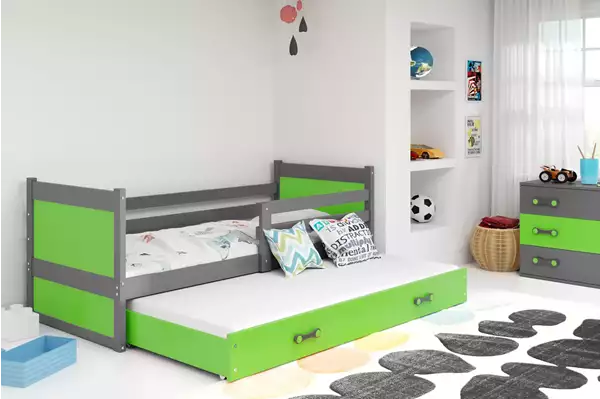 Visualisering av Utdragbar ungdomssäng RICO 90X190 med låda, grafit/grön Visualisering av Utdragbar ungdomssäng RICO 90X190 med låda, grafit/grön