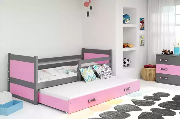 Visualisering av Utdragbar ungdomssäng RICO 90X200 med låda, grafit/rosa Visualisering av Utdragbar ungdomssäng RICO 90X200 med låda, grafit/rosa