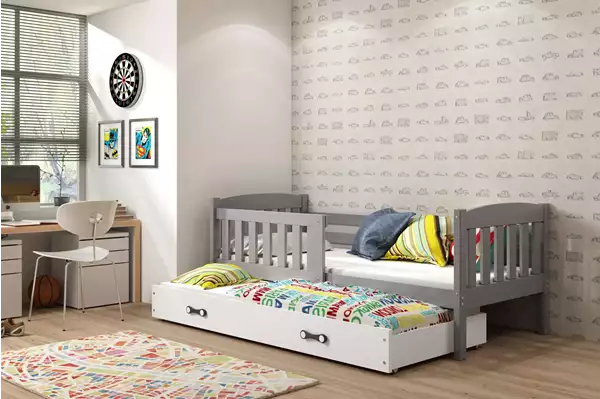 Visualisering av Utgångbart ungdomssäng KUBUŚ 90X200 med låda, grafit/vit