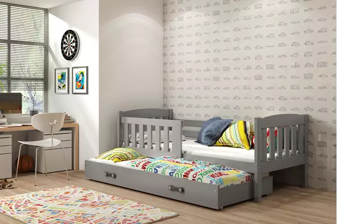 Visualisering av Uttagbar barnsäng KUBUŚ 80x160 med madrass och låda, grafit