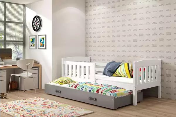 Visualisering av Uttrdragbar ungdomssäng KUBUŚ 90X190 med låda, vit/grafit Visualisering av Uttrdragbar ungdomssäng KUBUŚ 90X190 med låda, vit/grafit