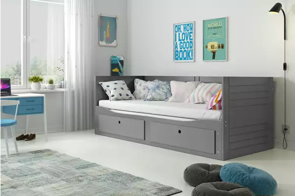 Visualisering av Utvecklingsbar ungdomssäng HERMES 80X200 med låda, grafit Visualisering av Utvecklingsbar ungdomssäng HERMES 80X200 med låda, grafit