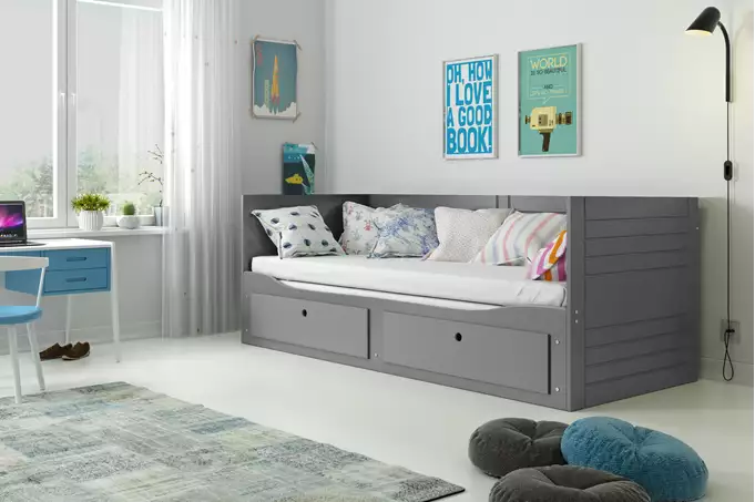Visualisering av Utvecklingsbar ungdomssäng HERMES 80X200 med låda, grafit