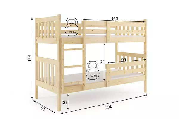 Våningssäng För Ungdom Kacper 90x200, Furu Rozmiar