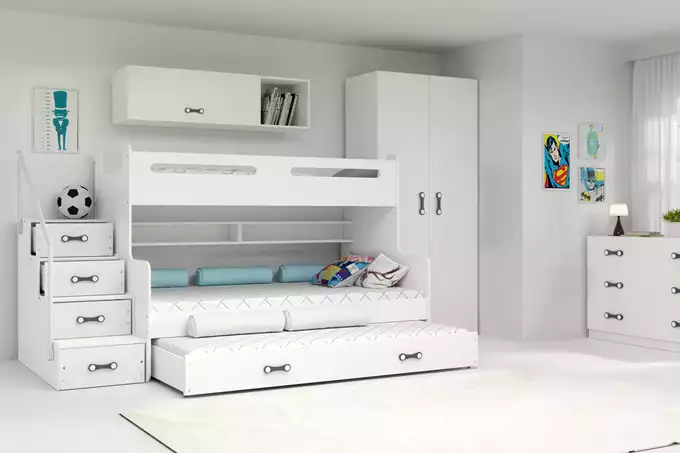 Visualisering av Vit MAX 3 Trippelsäng för ungdomar 120x200 med låda