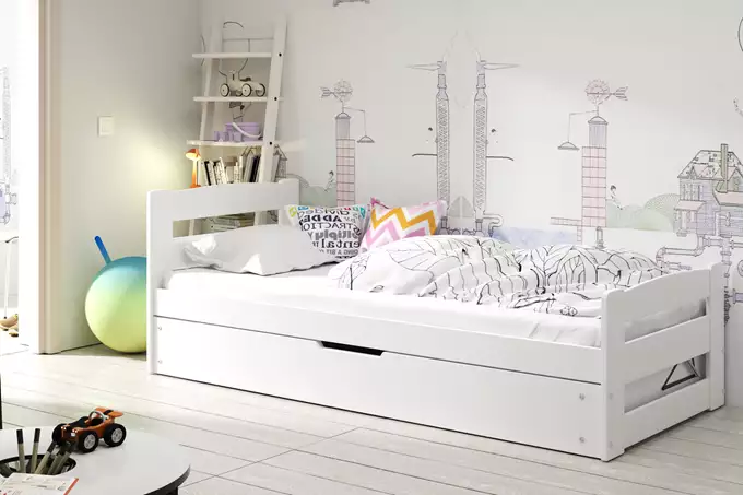 Visualisering av Våningssäng ERNI 90x200 med madrass och förvaringsutrymme, vit
