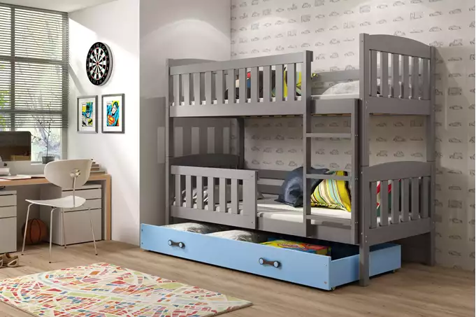 Visualisering av Våningssäng för ungdom KUBUŚ 90X200 med låda, grafit/blå