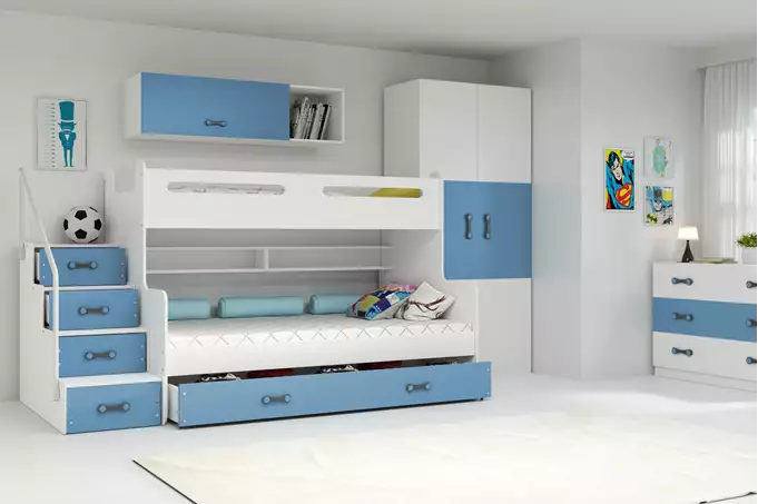 Visualisering av Våningssäng för ungdom MAX 3 120X200 med låda, blå