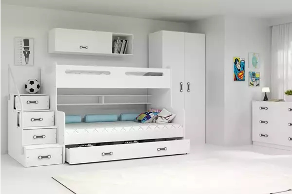 Visualisering av Våningssäng för ungdom MAX 3 120X200 med låda, vit Visualisering av Våningssäng för ungdom MAX 3 120X200 med låda, vit