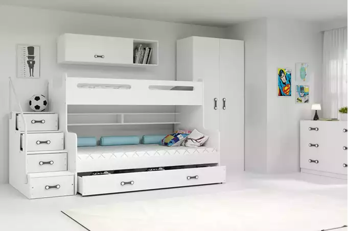 Visualisering av Våningssäng för ungdom MAX 3 120X200 med låda, vit