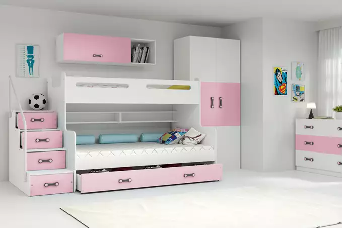 Visualisering av Våningssäng för ungdom MAX 3 120X200 med madrass och låda, rosa