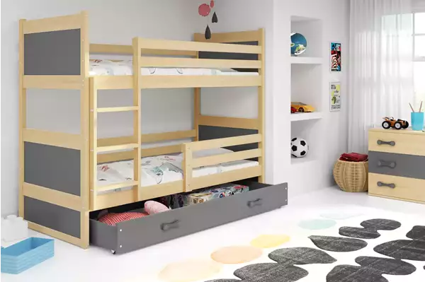 Visualisering av Våningssäng för ungdom RICO 90X190 med låda, furu/grafit